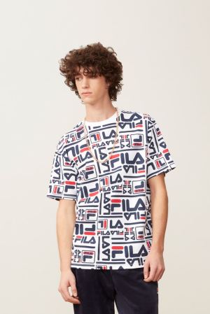 FILA Charlie All Over Print Tee Shirts White / Red,Mens Clothing | CA.UDXBIL614